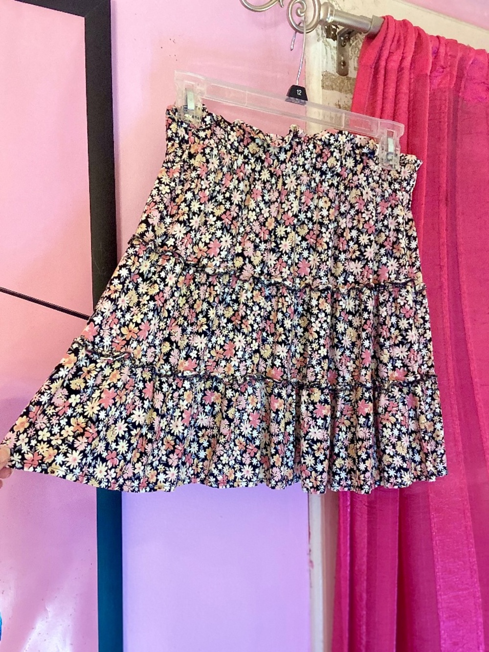 Wild Fable Pink Multicolor Floral Ruffle Circle Mini Skirt Women’s Size XS-S